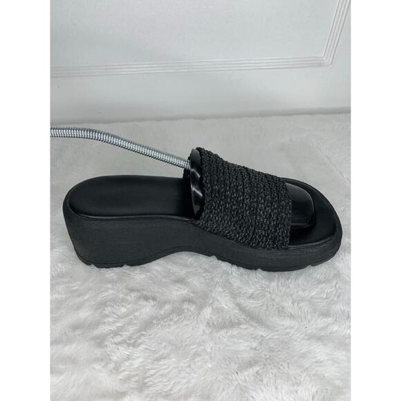 Black Woven Platform Slide Sandals Womens Size 8.5M - Picture 6 of 8